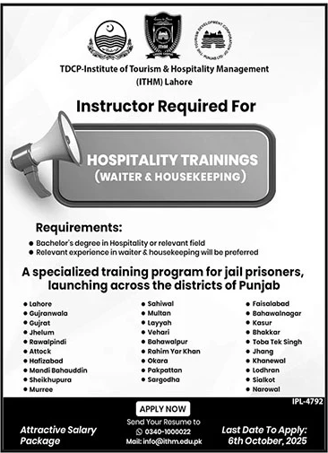 Jobs in Institute of Tourism & Hospatility Management Lahore
